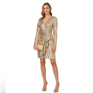 Adrianna Papell Shimmering Gold Long Sleeve Dress